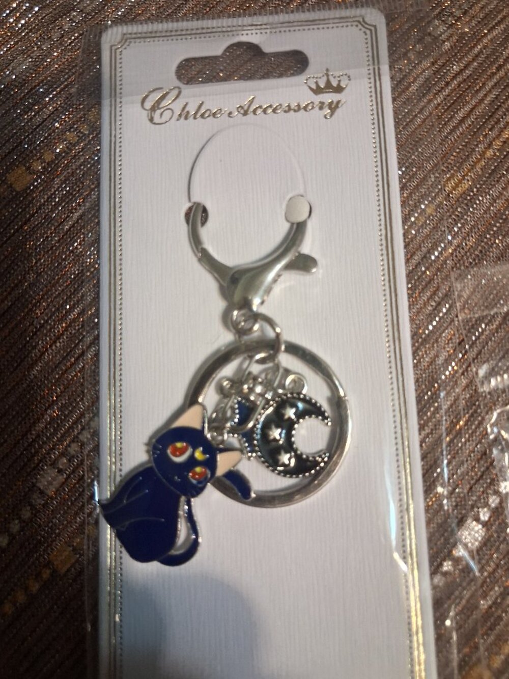 Black cat and moon key chain